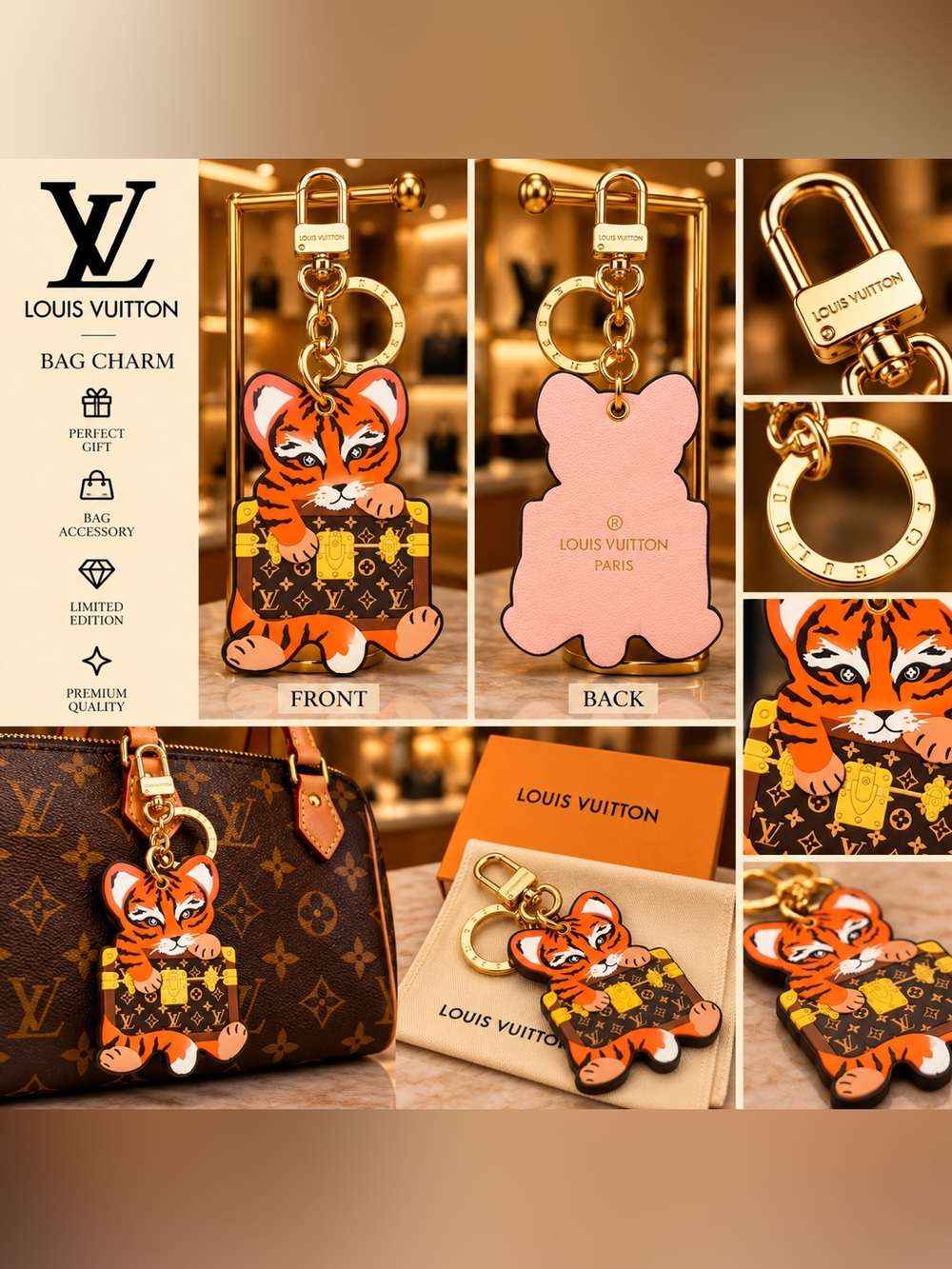 Tiger Keychain Bag Charm - Orange
